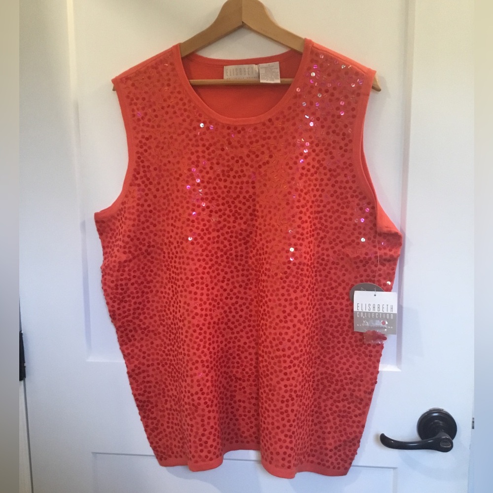 Liz Claiborne Elizabeth Sequin Embellished Sleeveless Top - Coral Red